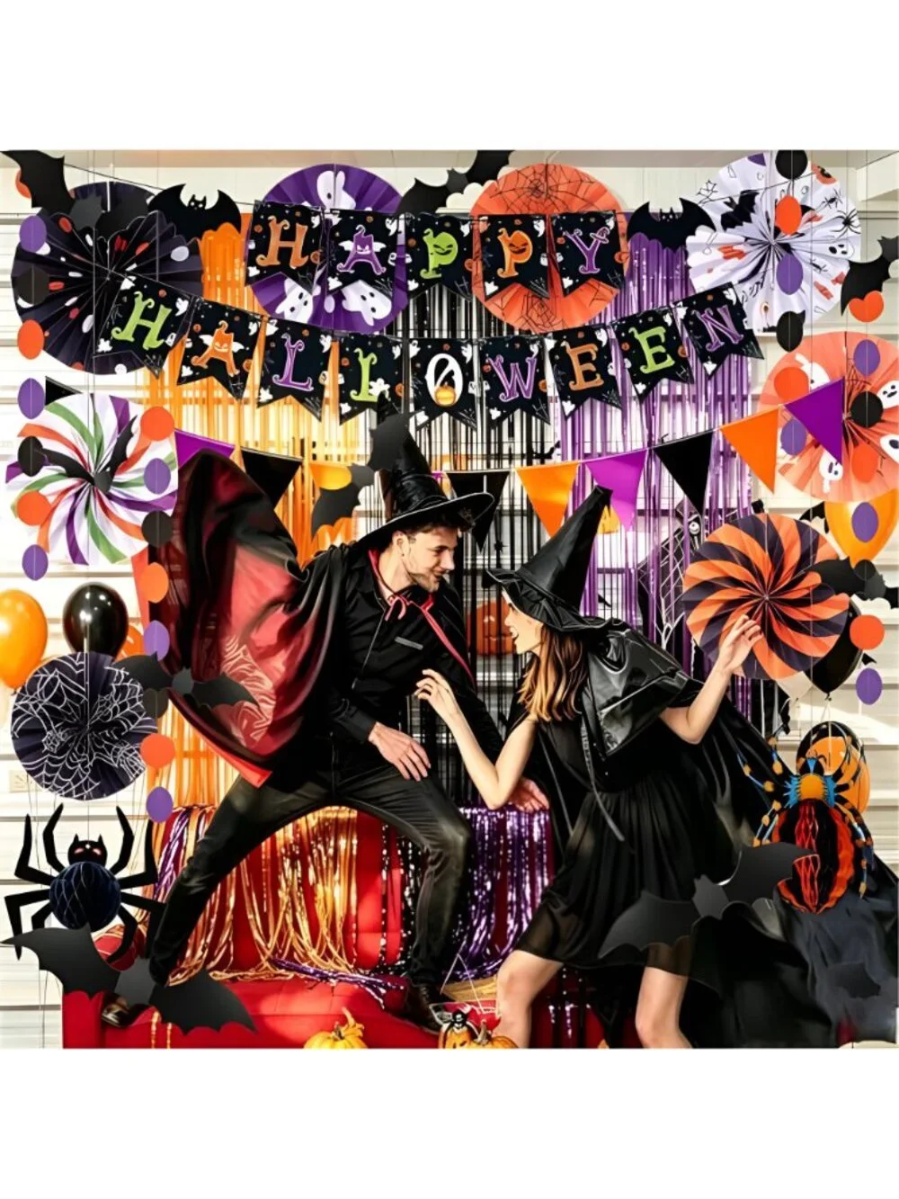 Happy Halloween Banner Indoor Outdoor HALLOWEEN Party Decoration Black Purple